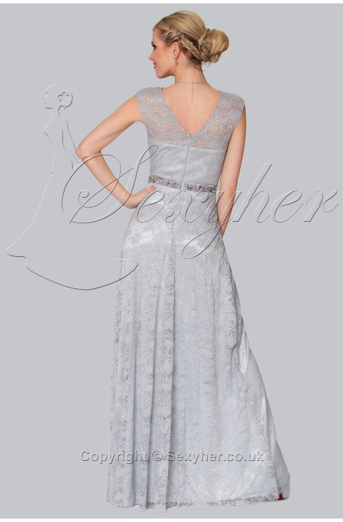 SEXYHER Charming Silver Lace Covered Long Evening Bridesmaid Dress - EDYP1003