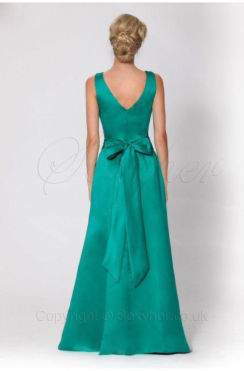 Stunning Matt Satin Long Evening Bridesmaid Sea Green Dress