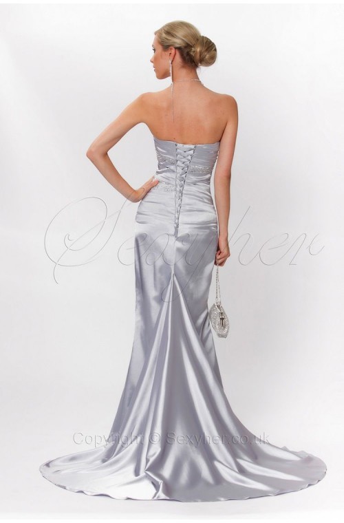 Gorgeous and Elegant Strapless Silver Evening Gown With Lace Back