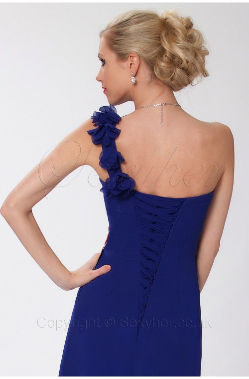 Fabulous One Shoulder Pleated Chiffon Long Eveing Dark Purple,Royal Blue Briedsmaid Prom Dress 