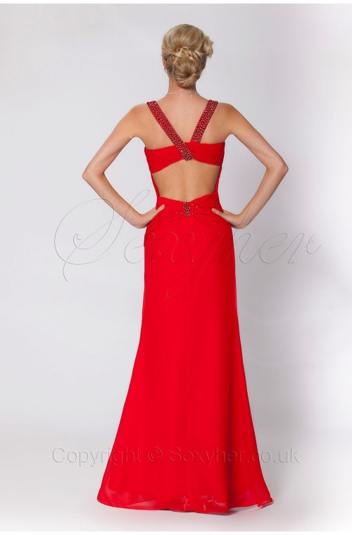 Sexy Red  Beaded Backless Evening Prom Dress