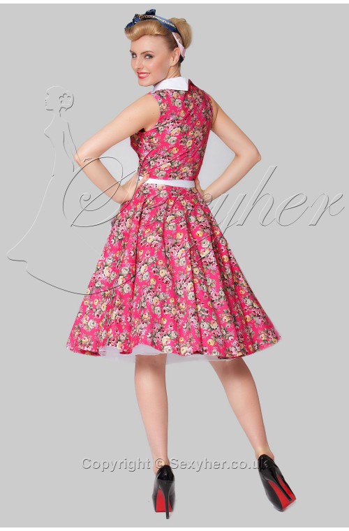 SEXYHER Ladies 1950's Vintage Style MultiColor Peter Pan Collar Classic Dress 